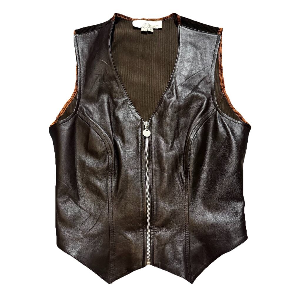 VINTAGE Casual Corner Leather Brown Vest Steampunk Heritage Dark Academia